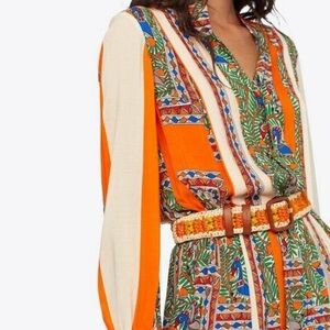 Tory Burch Printed Silk Button Down Blouse